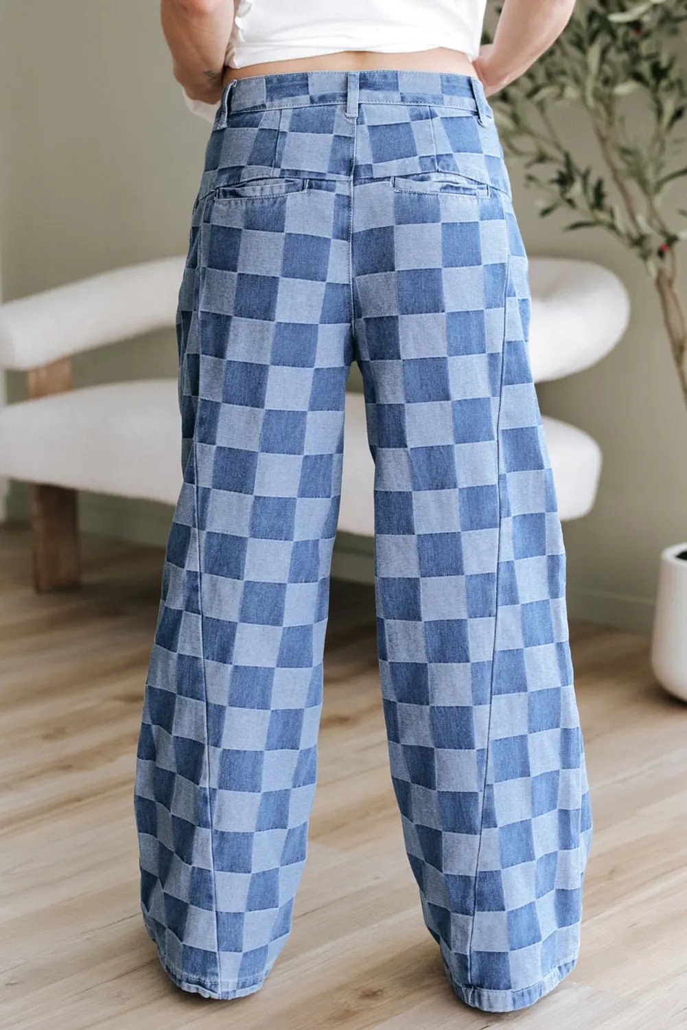 Dusk Blue Checkered Denim Wide Leg Jeans Dear-Lover Dropshipping