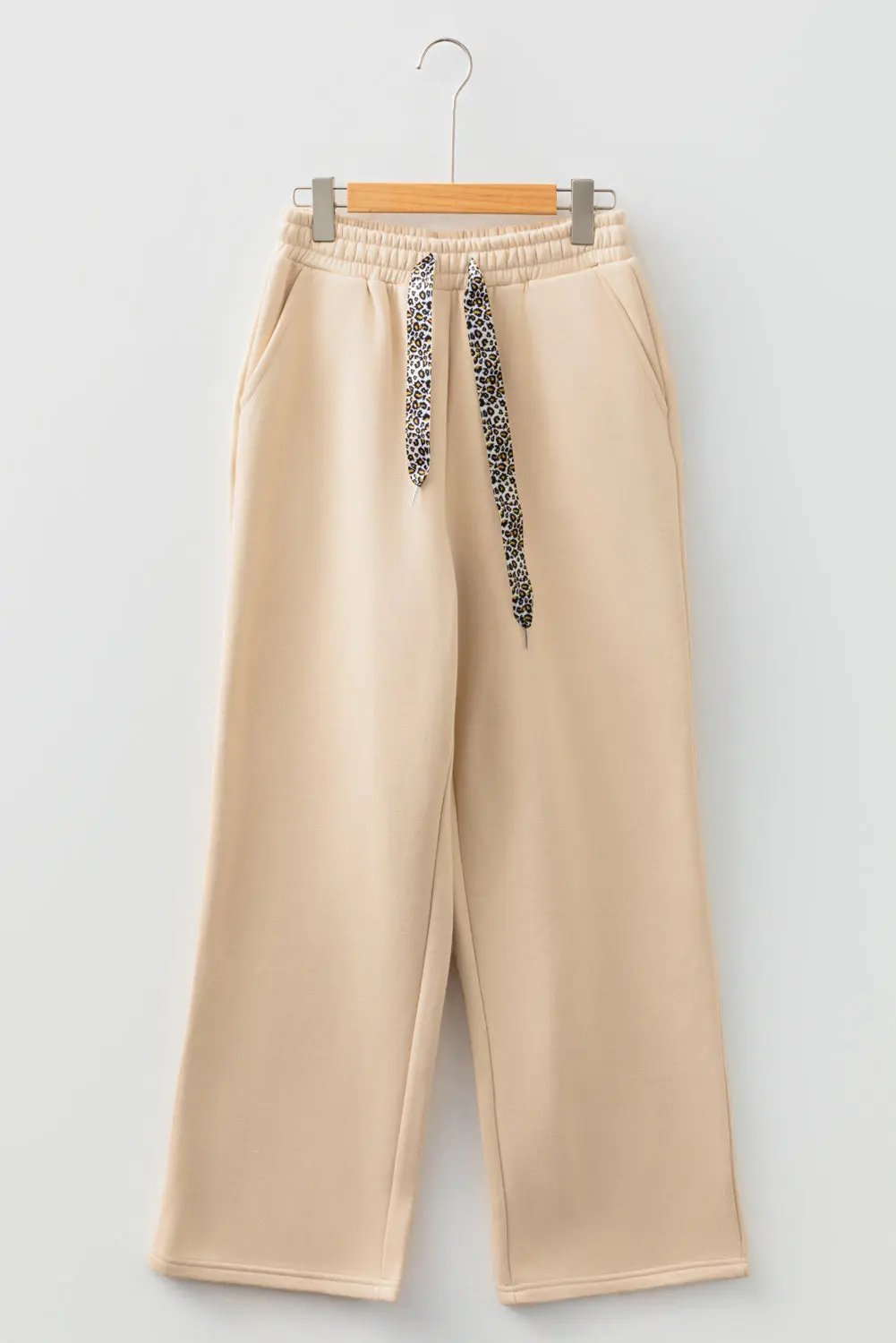 Oatmeal Fleece Lined Leopard Drawstring Elastic Waist Solid Pants Dear-Lover Dropshipping