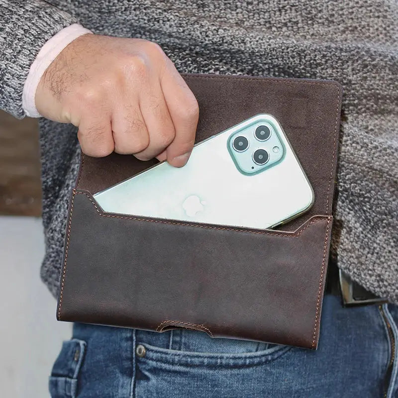 Cowhide Leather Waist Bag Phone Holder Casual  6.7'' Phone Waist Belt For iPhone Samsung Galaxy Zipper Pocket Cellphone Holster ContactS Engraving Store