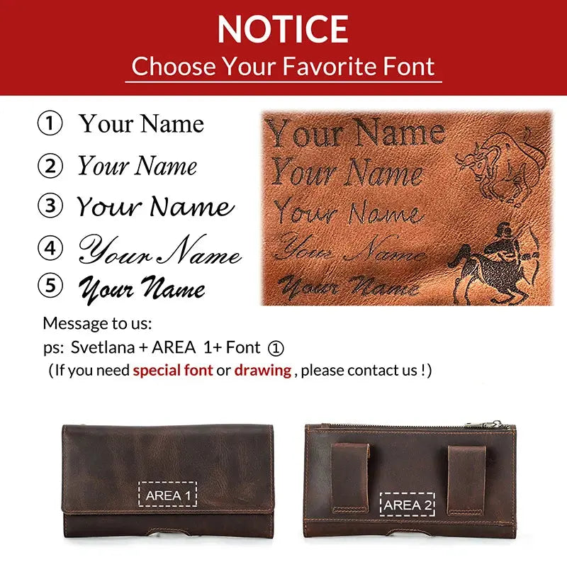 Cowhide Leather Waist Bag Phone Holder Casual  6.7'' Phone Waist Belt For iPhone Samsung Galaxy Zipper Pocket Cellphone Holster ContactS Engraving Store