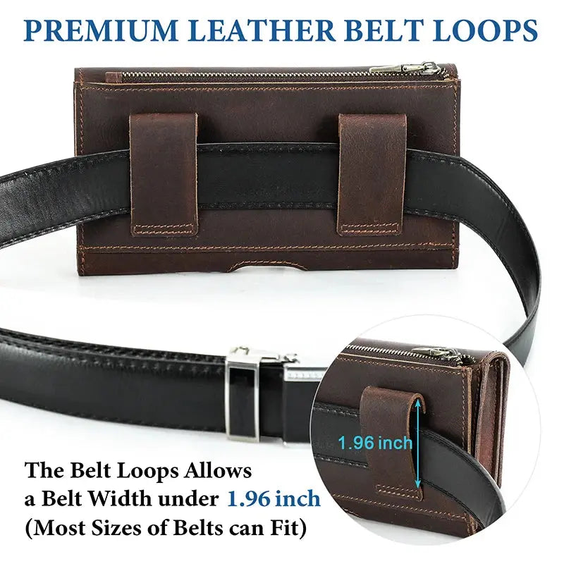 Cowhide Leather Waist Bag Phone Holder Casual  6.7'' Phone Waist Belt For iPhone Samsung Galaxy Zipper Pocket Cellphone Holster ContactS Engraving Store