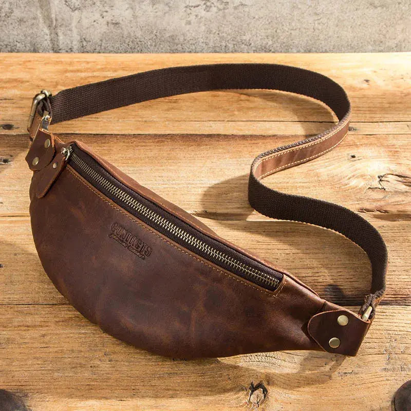 CONTACT'S 100% Crazy Horse Leather Waist Packs Travel Fanny Pack For Men Leather Waist Bag Male Belt Bag Multifunction Chest Bag ContactS Official Store