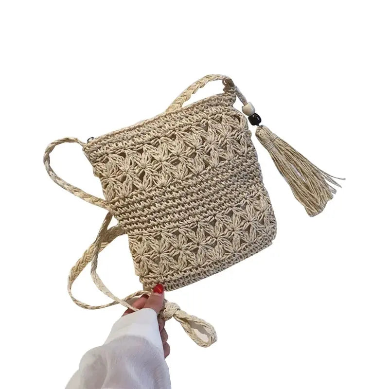 Women Beach Woven Straw Shoulder Messenger Bag with Tassel Boho Hollow Out Crochet Crossbody Handbag Macrame Clutch Purse with Glowworn Store