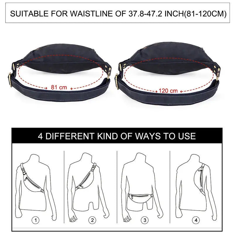 CONTACT'S 100% Crazy Horse Leather Waist Packs Travel Fanny Pack For Men Leather Waist Bag Male Belt Bag Multifunction Chest Bag ContactS Official Store