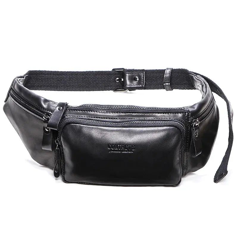 CONTACT'S Cow Leather Men Waist Bag New Casual Small Fanny Pack Male Waist Pack For Cell Phone And Credit Cards Travel Chest Bag ContactS Official Store