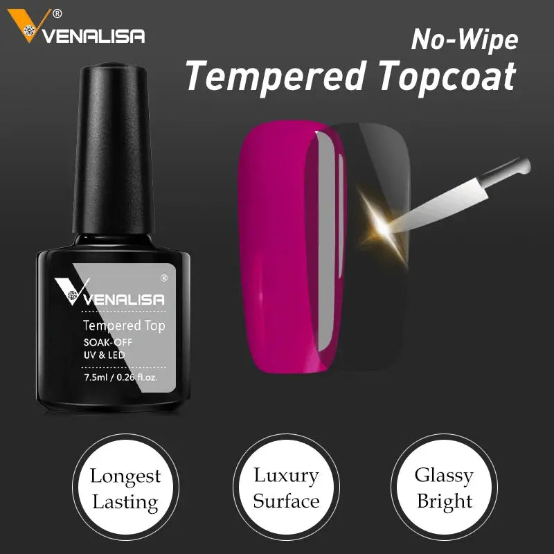 Hot Sell Venalisa Nail Art 7.5ml Tempered Top Coat Matt Top Primer Base Coat Color Gel Nail Polish UV Gel Soak Off Manicure VENALISA & CANNI Official Store