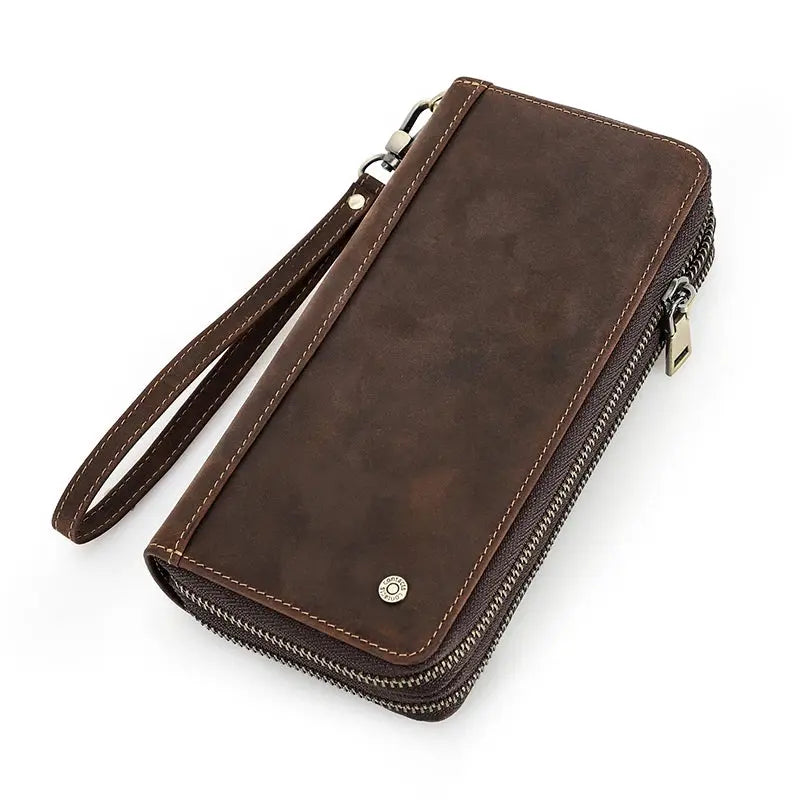 Contact'S Genuine Leather Men's Wallet Clutch Bag Card Holder Long Wallets Double Zipper Large Capacity Vintage Male Purses ContactS Official Store