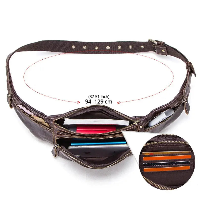 CONTACT'S Cow Leather Men Waist Bag New Casual Small Fanny Pack Male Waist Pack For Cell Phone And Credit Cards Travel Chest Bag ContactS Official Store