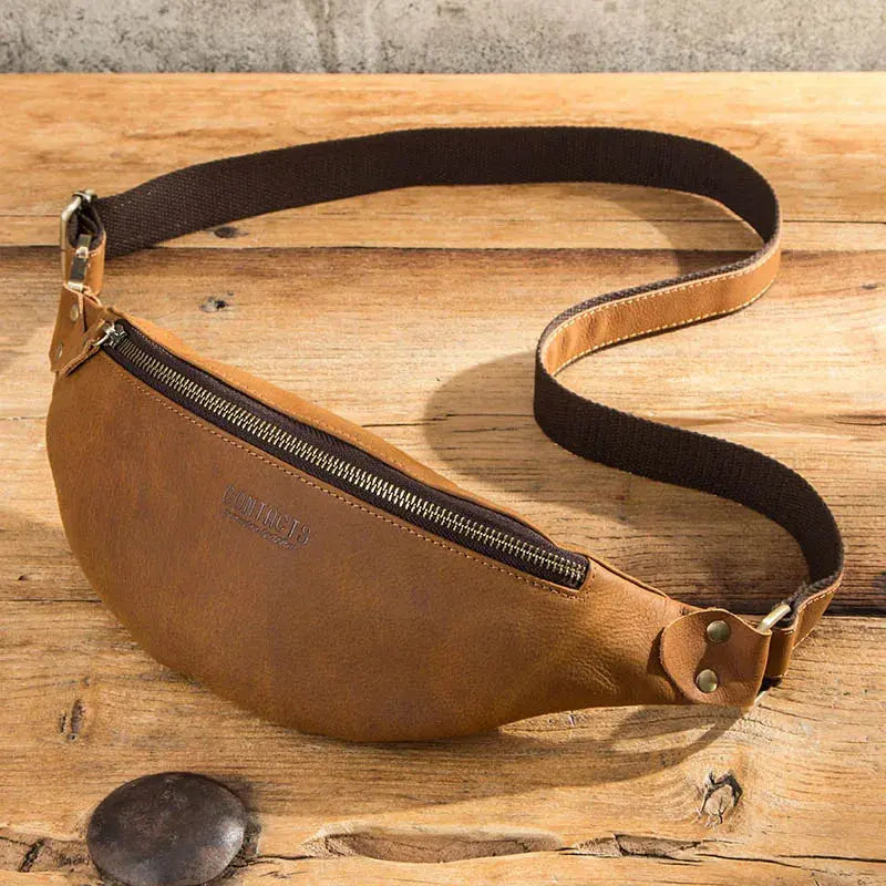 CONTACT'S 100% Crazy Horse Leather Waist Packs Travel Fanny Pack For Men Leather Waist Bag Male Belt Bag Multifunction Chest Bag ContactS Official Store