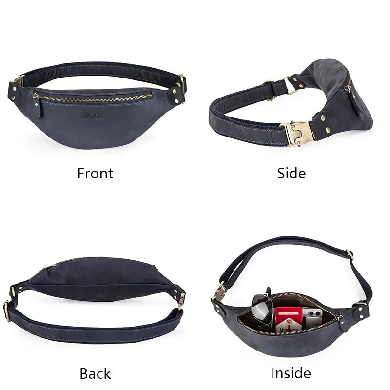 CONTACT'S 100% Crazy Horse Leather Waist Packs Travel Fanny Pack For Men Leather Waist Bag Male Belt Bag Multifunction Chest Bag ContactS Official Store