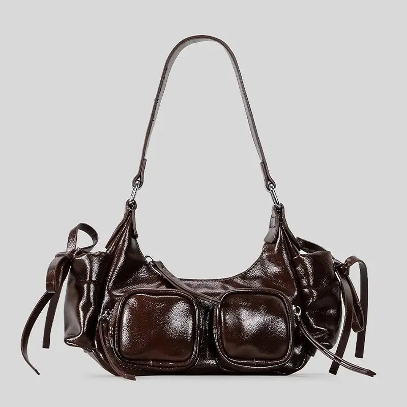 Vintage Underarm Bag For Girl Versatile Handbag Multi-pocket Motorcycle Bag Luxury Designer Handbag Spaghetti Strap Leather Bag Itsokies Travel Store