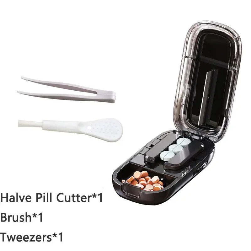 Pill Cutter With Invisible Storage Box Portable 2 In 1 Mini Drug Tablet Medicine Small Small Medicine Box Health Care Pills Case UNTIOR Magic Life Store Store