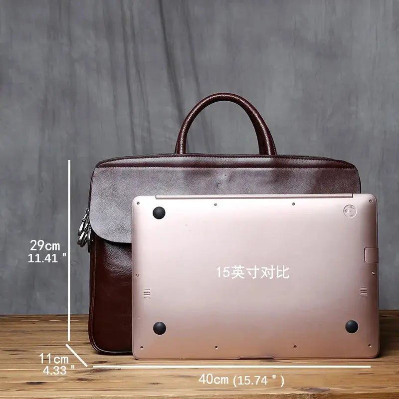 NZPJ Genuine Leather Men's Briefcase Vintage Natural Cowhide Handbag Large Capacity Crossbody Bag Casual Fashion Computer Bag NZPJ factory Store