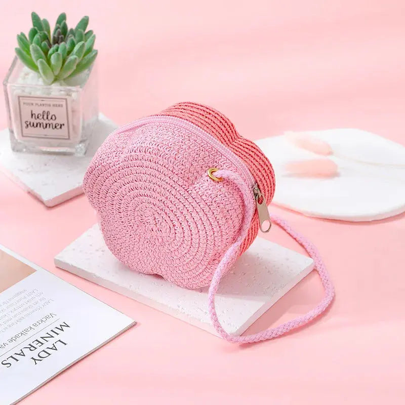 Summer Travel Children's Straw Shoulder Bags Flower Knitted Baby Girls Beach Coin Purse Seaside Cute Kids Woven Crossbody Bag CuteHana Store