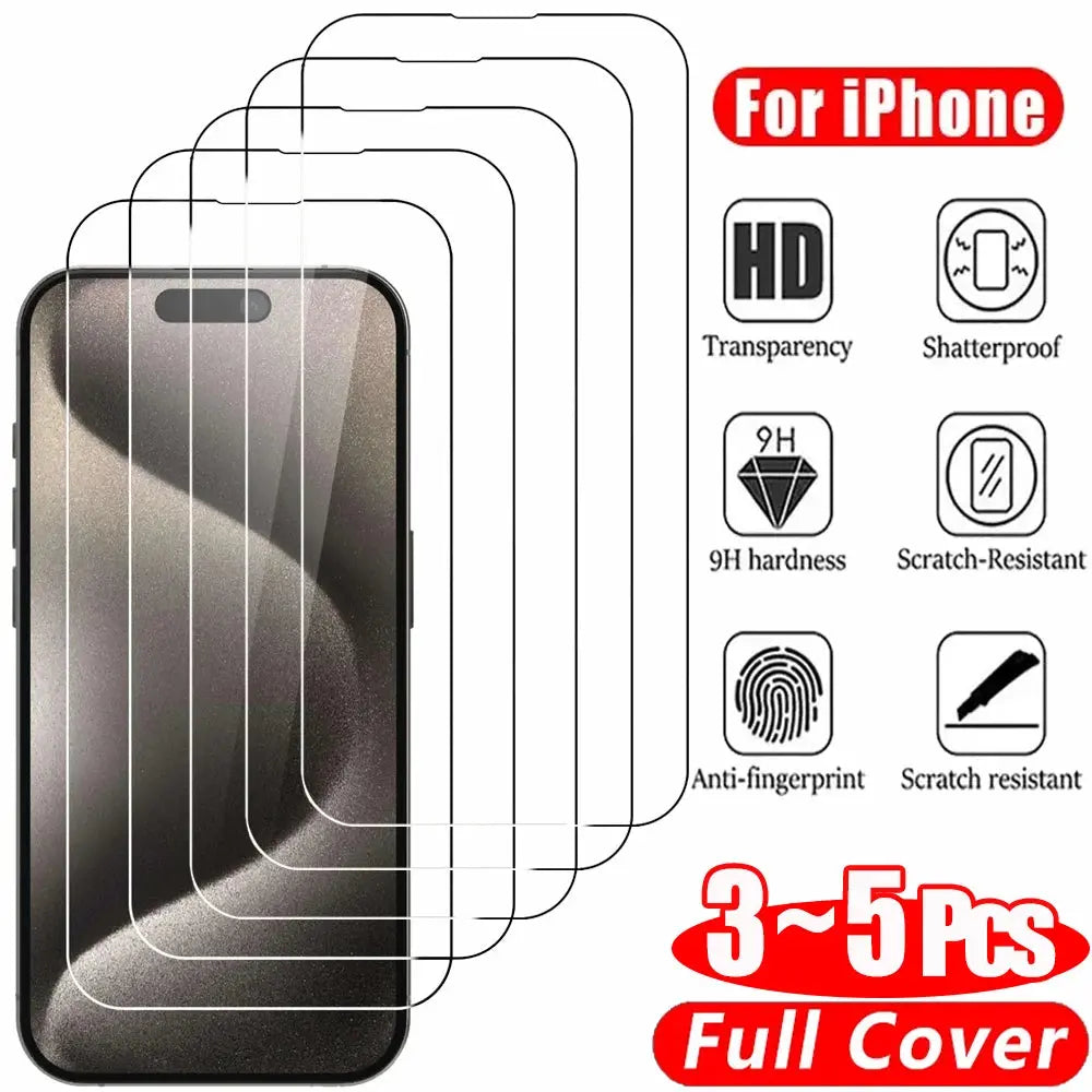Clear Glass Film For iPhone 15 16 17 Pro Max Screen Protector For iPhone 11 12 13 14 15 Pro Tempered Glass iPhone13 Mini 16 Plus Phone Screen Protector Glass Film Store