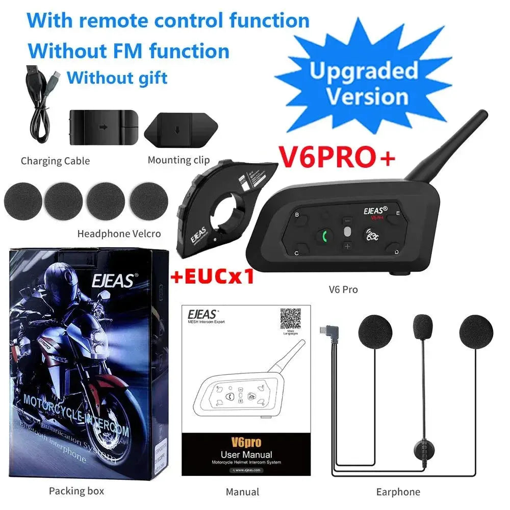EJEAS V6 PRO+/PLUS Motorcycle Helmet Bluetooth Walkie Talkie 6 Rider Distance 800 Meters Waterproof IP67 EAuto Global Store