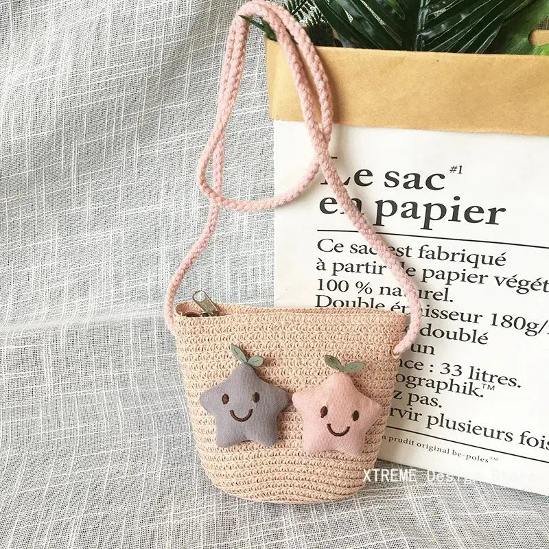 Summer Children's Straw Woven Messenger Bag Lovely Girls Small Coin Purse Handbags Baby Kids Mini Shoulder Bags Princess Wallet XTREME Design Store