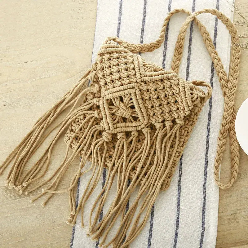 Handmade Cotton Woven Knitted Tassel Crossbody Bag Vintage Shoulder Messenger Bag Female Fashion Beach Summer Handbags 2023 bag Angel LOVE Bag Store