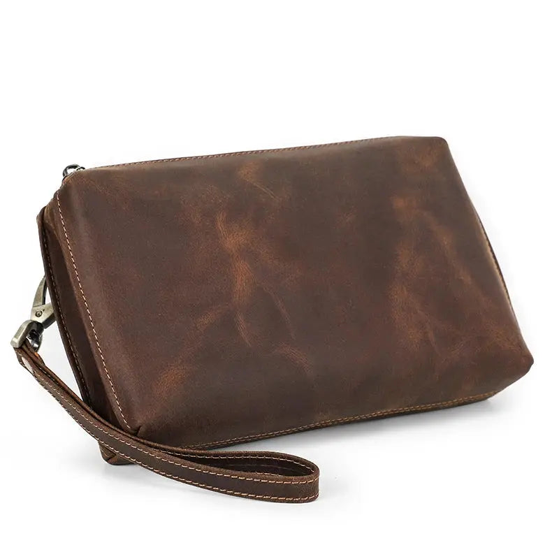 Men Clutch Bag Designer Genuine Leather Clutch Wallet Handbag Male Vintage Long Purse Zipper Card Holder Large Capacity Bolsas ContactS Engraving Store