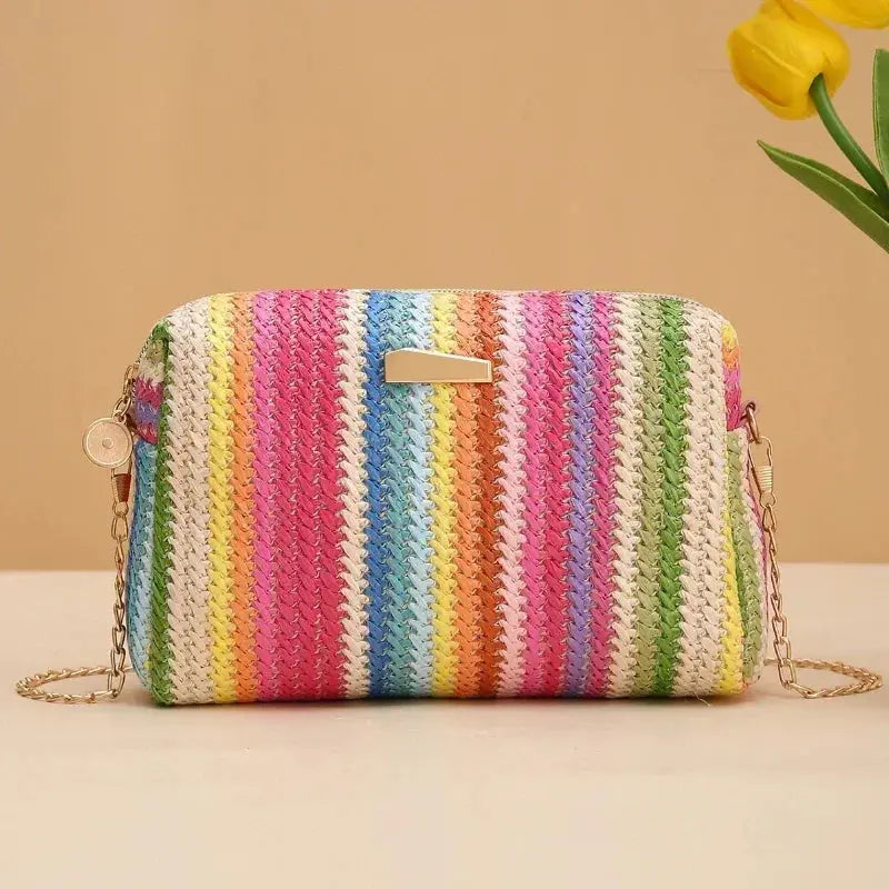 Rattan Knitting Women Straw Bag Beach Summer Chain Small Purse and Handbag Female Shoulder Crossbody Bags Travel Design Flap Bag Shop1102663324 Store