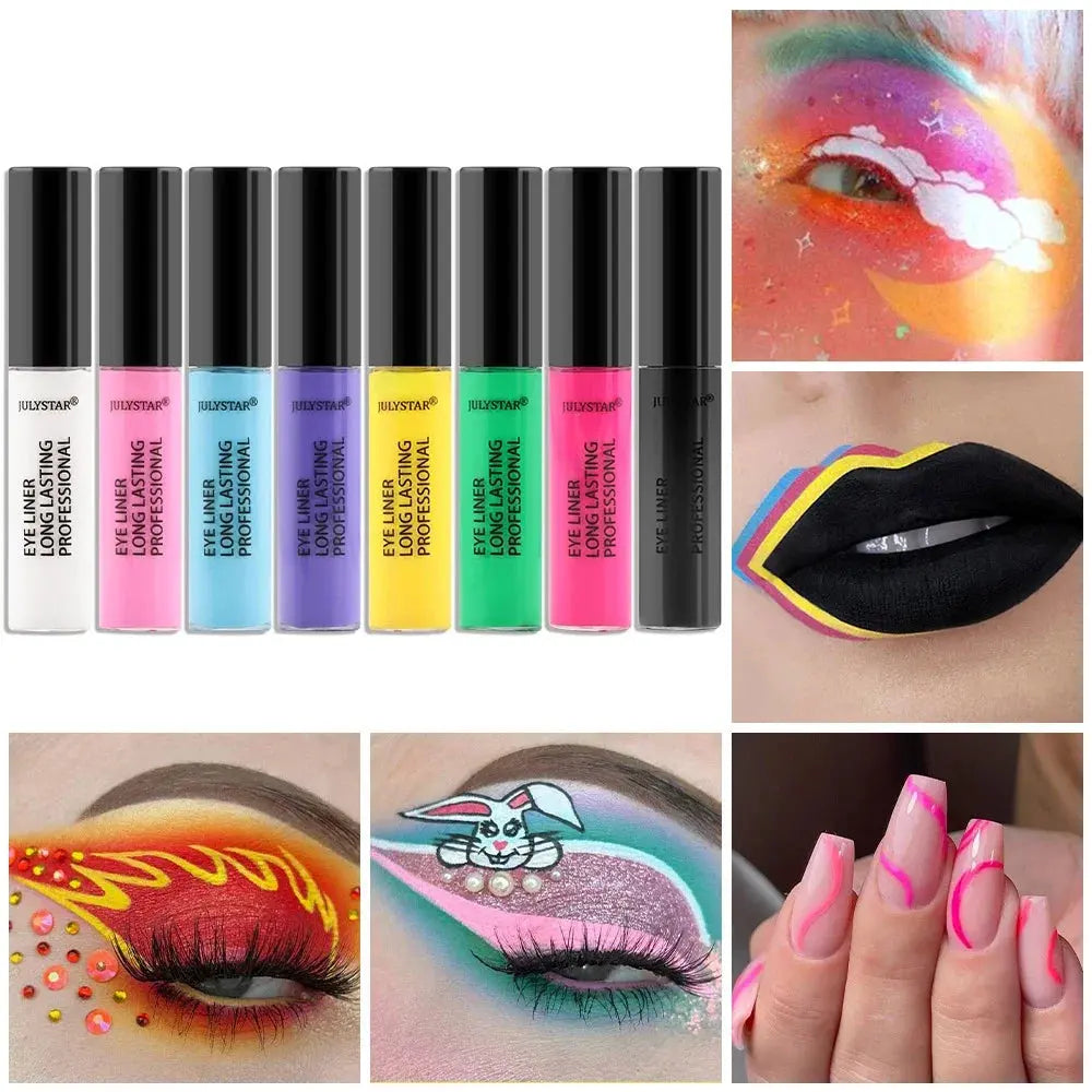 8 Color Eyeliner Liquid Pencil Waterproof Easy To Wear Make Up Matte Eye Liner Blue Pink Green White Black Purple Yellow Eyliner HMEINA Store