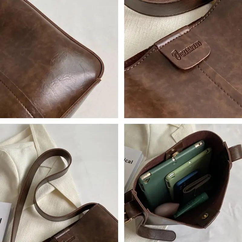 MOODS Retro Shoulder Tote Bag Set For Women Wide Strap Soft PU Leather Crossbody Bags With Small Purse Large Capacity Shoppers The Moods Boutique Store