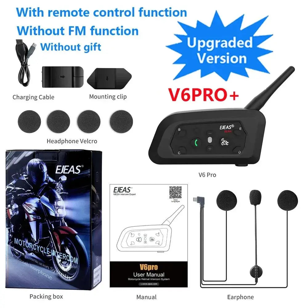 EJEAS V6 PRO+/PLUS Motorcycle Helmet Bluetooth Walkie Talkie 6 Rider Distance 800 Meters Waterproof IP67 EAuto Global Store