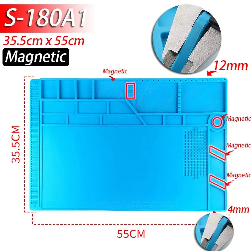 Soldering Station Mat Silicone Work Mat Heat Resistant 932°F Anti-Static Magnetic Mat for Electronic Phone Laptop Watch Repair Dikkamon Store
