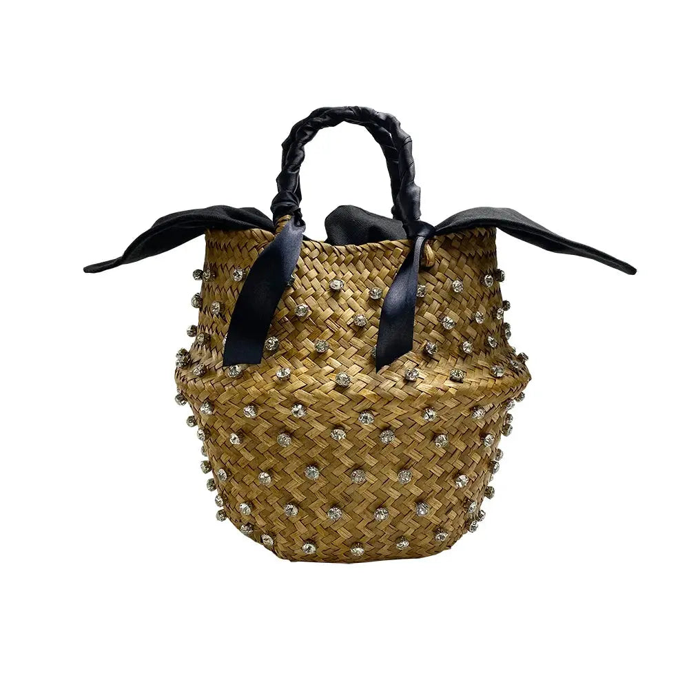 Handmade Sewing Holiday Fashion Crystal Woven Basket Diamond Tote Luxury Beach Resort Retro Handbag Bag Women Design Straw 2023 MOSITANA BAG Store