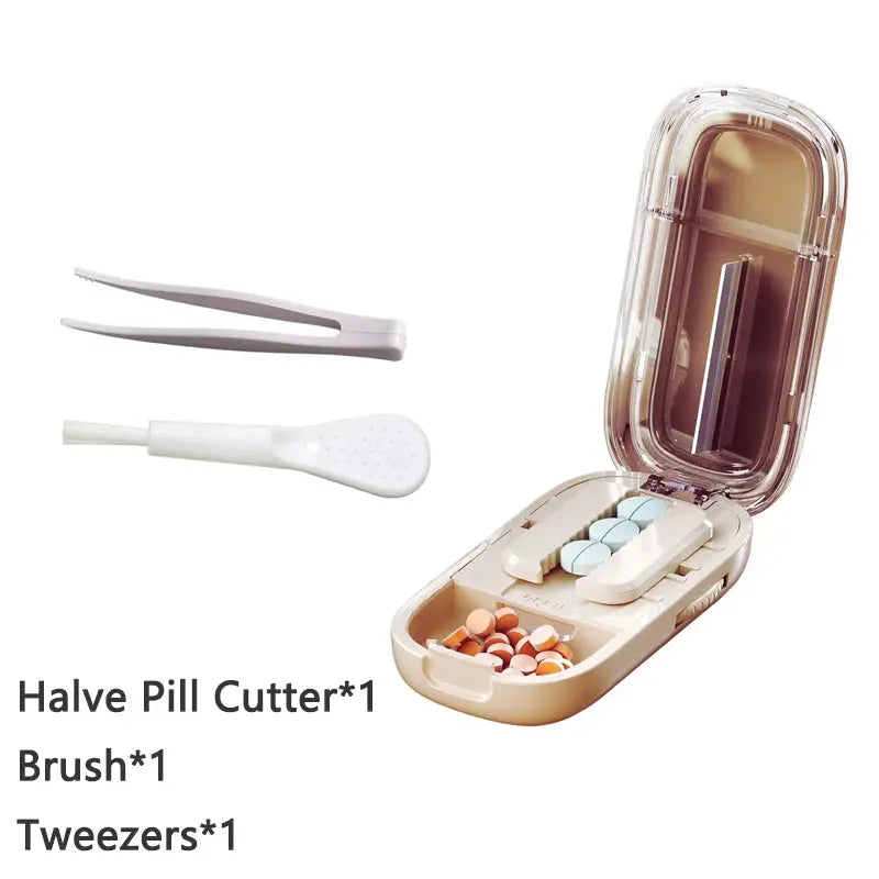 Pill Cutter With Invisible Storage Box Portable 2 In 1 Mini Drug Tablet Medicine Small Small Medicine Box Health Care Pills Case UNTIOR Magic Life Store Store