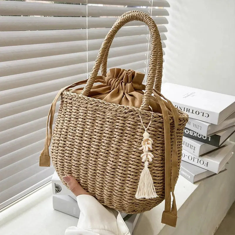 Women Summer Straw Rattan Woven Handbags Small Clutch Retro Ladies Basket Beach Bag Vacation Travel Shopping Totes Purse Bolsos Handmade Creation Bag Store