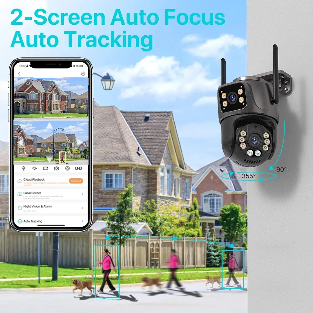4K 8MP HD Wifi PTZ Camera Outdoor 4MP Dual Lens Dual Screen AI Auto Tracking IP Camera CCTV Audio Video Surveillance P2P iCSee UDECER Security Store