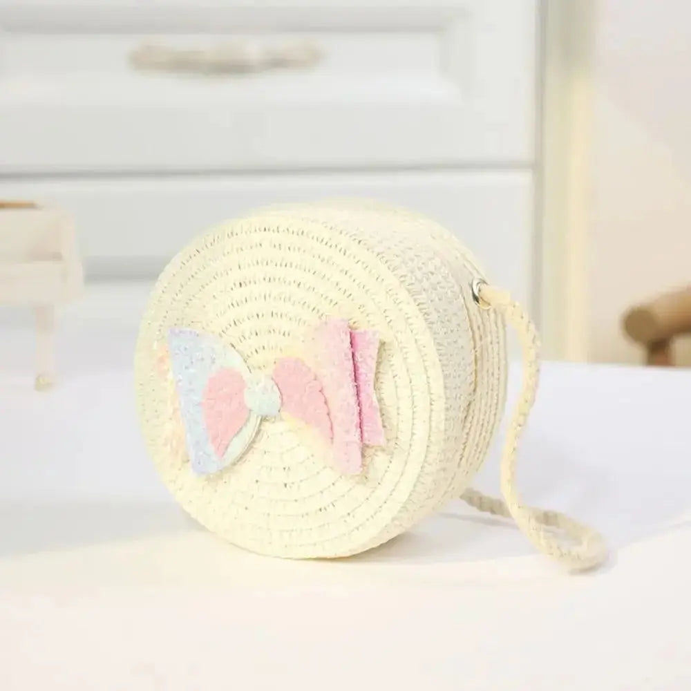 Children Straw Beach Bag Cute Heart Pattern Shoulder Bag Straw Crossbody Bag Handbag Baby Coin Purse Casual Messenger Bag Fashion Bags Store Store