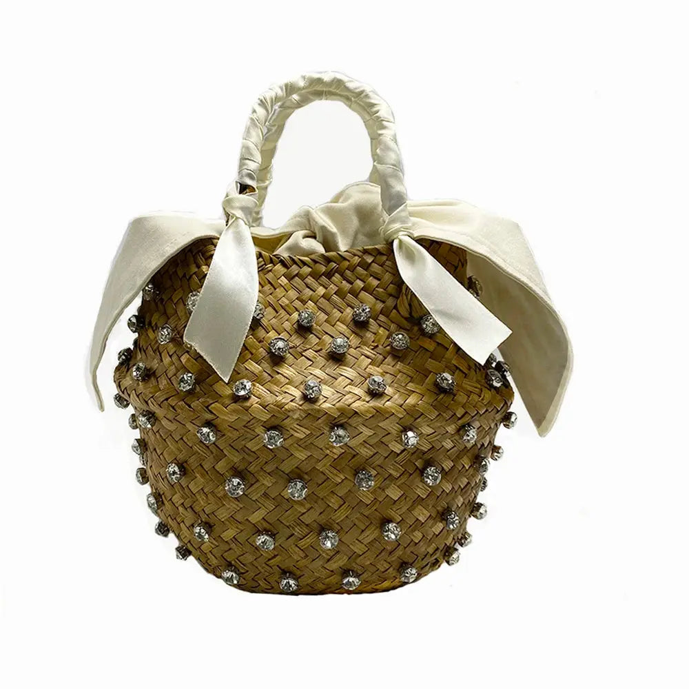 Handmade Sewing Holiday Fashion Crystal Woven Basket Diamond Tote Luxury Beach Resort Retro Handbag Bag Women Design Straw 2023 MOSITANA BAG Store