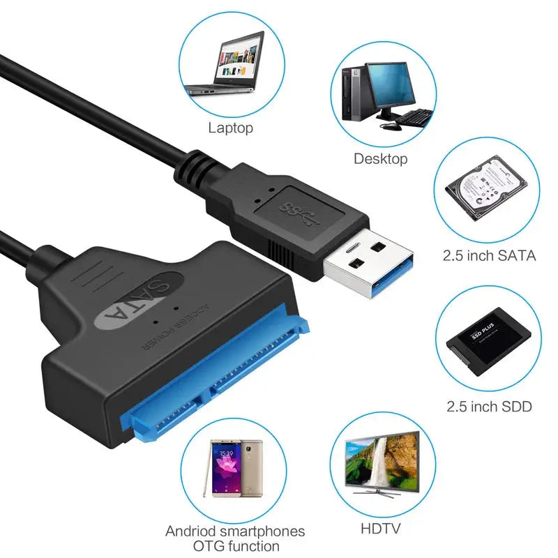 SATA to USB 3.0 / 2.0 Cable Up to 6 Gbps for 2.5 Inch External HDD SSD Hard Drive SATA 3 22 Pin Adapter USB 3.0 to Sata III Cord Ali Digital Global Store
