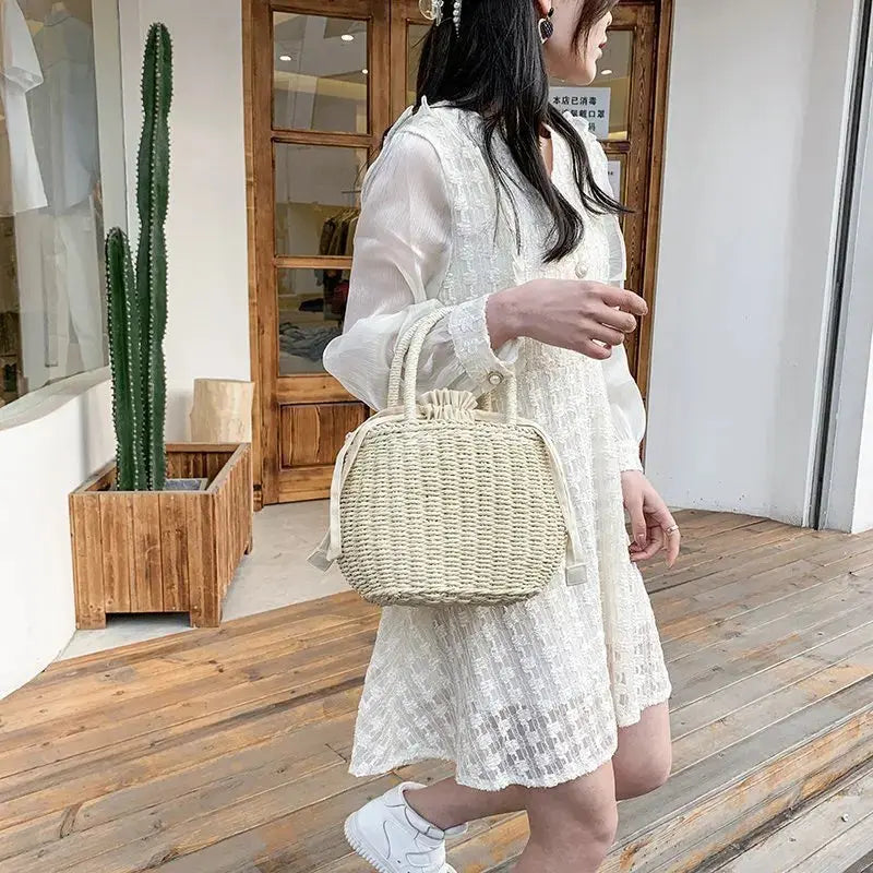 Women Summer Straw Rattan Woven Handbags Small Clutch Retro Ladies Basket Beach Bag Vacation Travel Shopping Totes Purse Bolsos Handmade Creation Bag Store