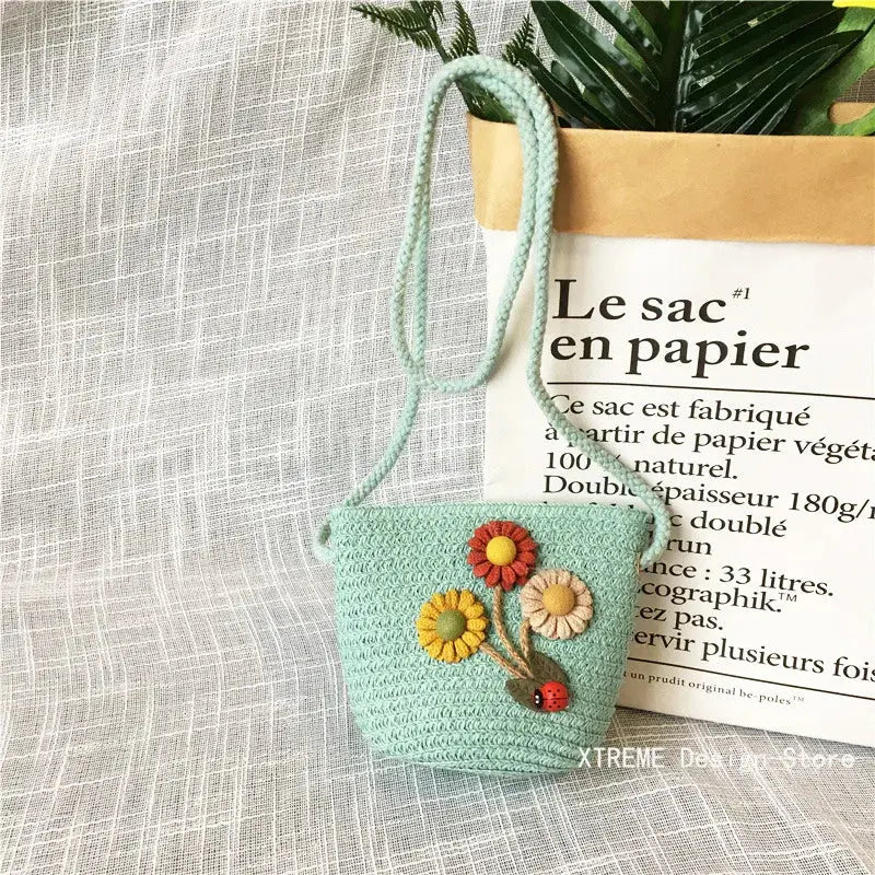 Summer Children's Straw Woven Messenger Bag Lovely Girls Small Coin Purse Handbags Baby Kids Mini Shoulder Bags Princess Wallet XTREME Design Store