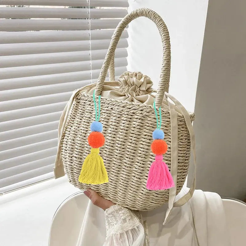 Women Summer Straw Rattan Woven Handbags Small Clutch Retro Ladies Basket Beach Bag Vacation Travel Shopping Totes Purse Bolsos Handmade Creation Bag Store