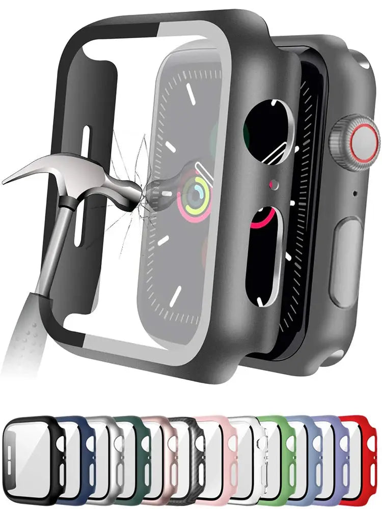 Tempered Glass+cover For Apple Watch Accessories 45mm 41mm 44mm 40mm 42mm Screen Protector Apple watch Case serie 9 4 5 6 SE 7 8 IWatch Bands Store