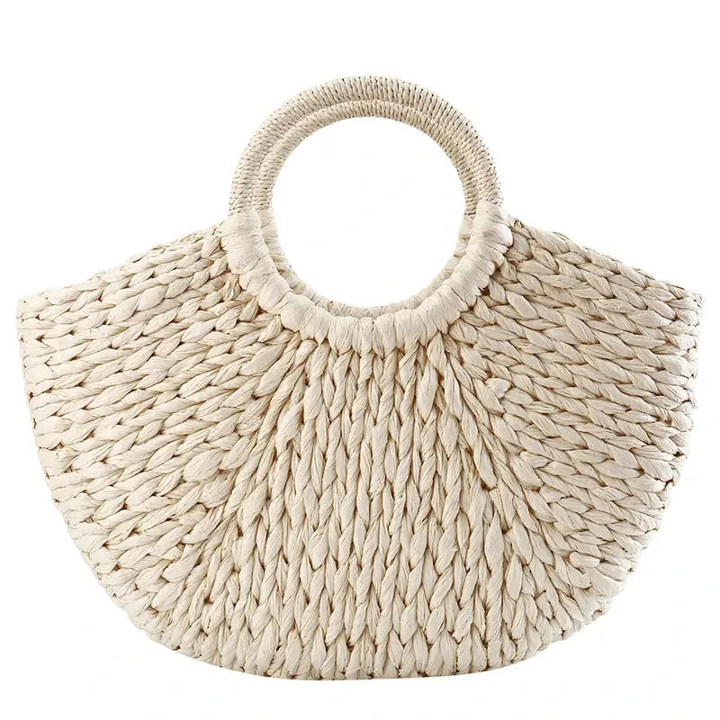Simple All-Match Handbag Ladies 2024 New Handbags Women Round Bucket Straw Bag Korean Handmade Woven Basket Rattan Handbag Shop5836257 Store