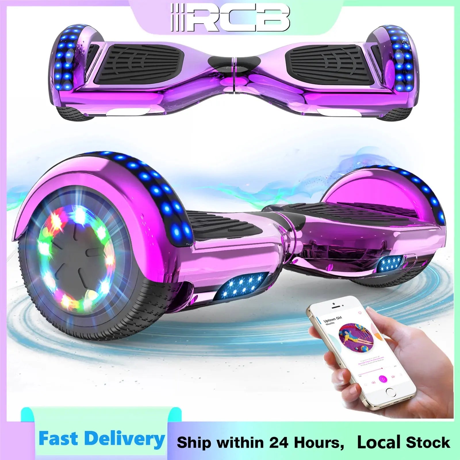 RCB Hoverboard, 6.5 Inch Two Wheel Hoverboard with Bluetooth Speaker with LED Light, Hoverboard Great Gift for Kids and Adults RCB Ship Store