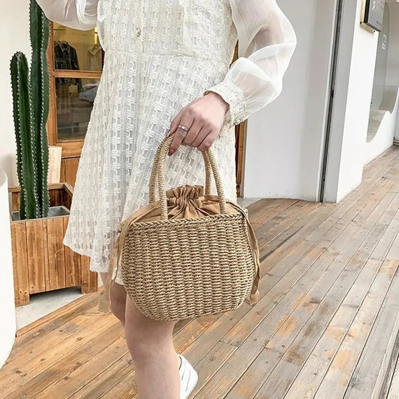 Women Summer Straw Rattan Woven Handbags Small Clutch Retro Ladies Basket Beach Bag Vacation Travel Shopping Totes Purse Bolsos Handmade Creation Bag Store
