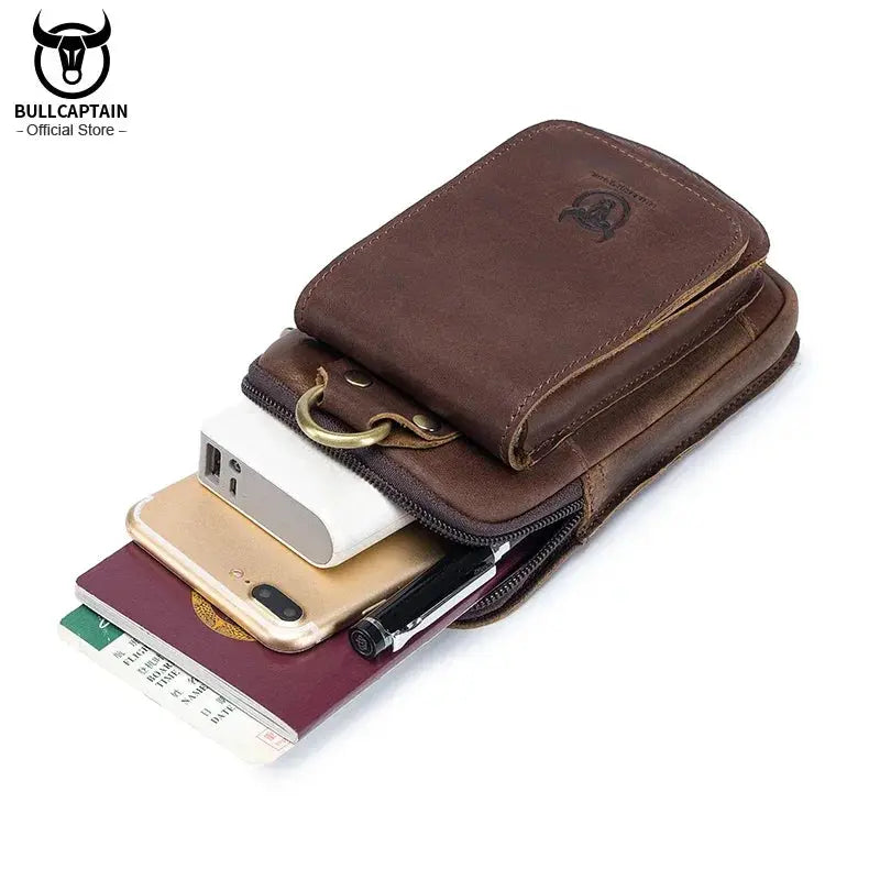 BULLCAPTAIN Fashion Quality Leather Small Summer Pouch Hook Design Waist Pack Bag Cigarette Case 6" Phone Pouch Waist Belt Bag BULLCAPTAIN Official Store