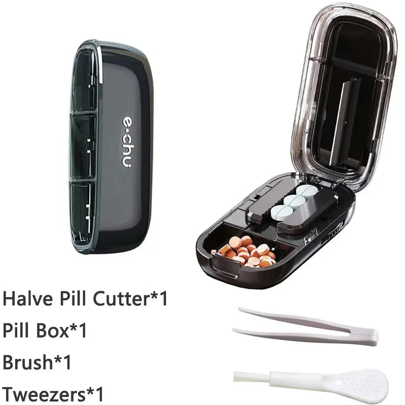 Pill Cutter With Invisible Storage Box Portable 2 In 1 Mini Drug Tablet Medicine Small Small Medicine Box Health Care Pills Case UNTIOR Magic Life Store Store