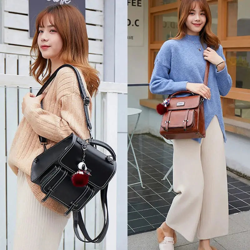 Vintage Women's Backpack 2025 New PU Leather Girls Shoulder Bag Multifunctional Large Capacity Crossbody Bags Student Backpacks Angel Wish Store