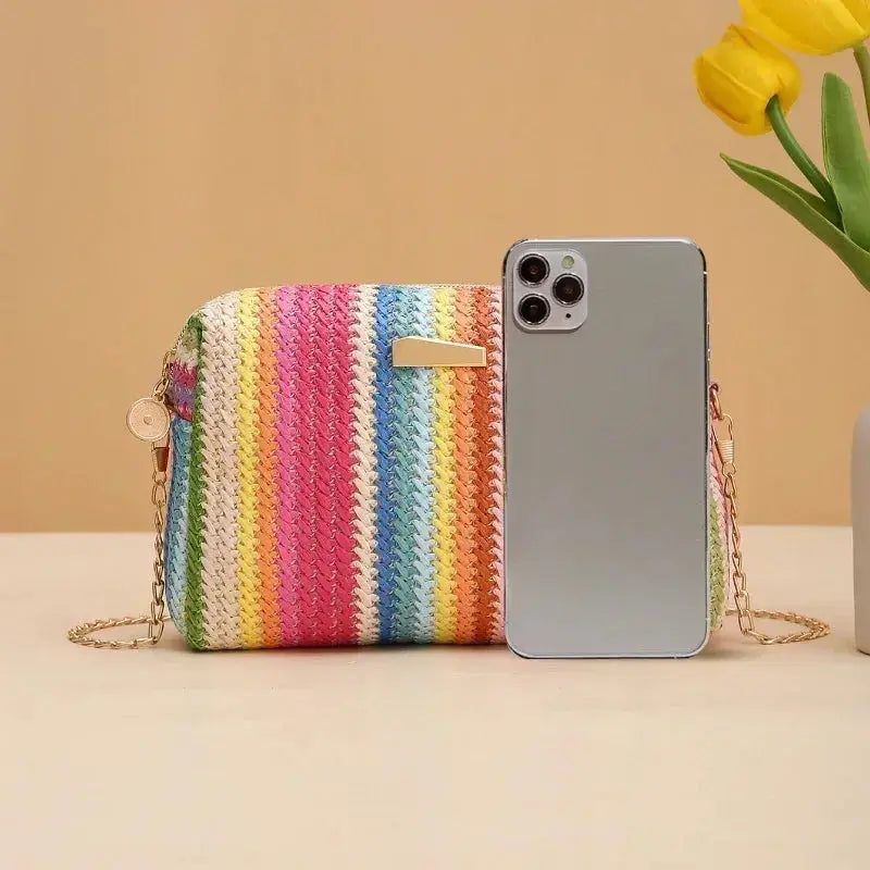 Rattan Knitting Women Straw Bag Beach Summer Chain Small Purse and Handbag Female Shoulder Crossbody Bags Travel Design Flap Bag Shop1104062530 Store