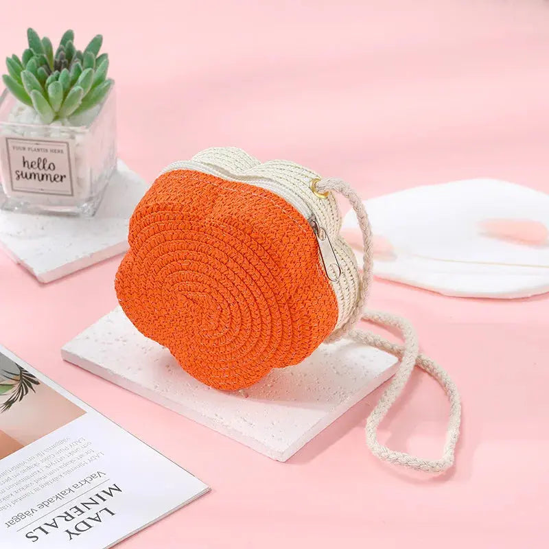 Summer Travel Children's Straw Shoulder Bags Flower Knitted Baby Girls Beach Coin Purse Seaside Cute Kids Woven Crossbody Bag CuteHana Store