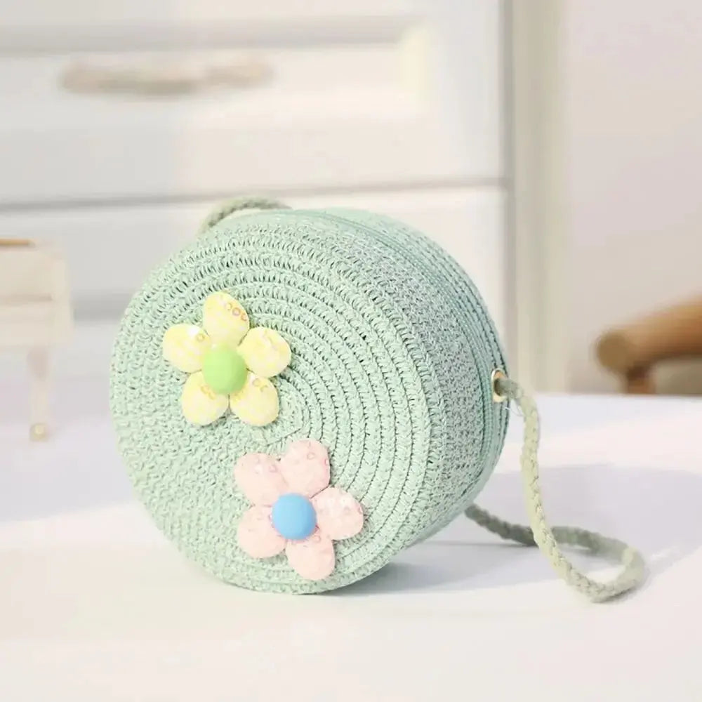 Children Straw Beach Bag Cute Heart Pattern Shoulder Bag Straw Crossbody Bag Handbag Baby Coin Purse Casual Messenger Bag Fashion Bags Store Store