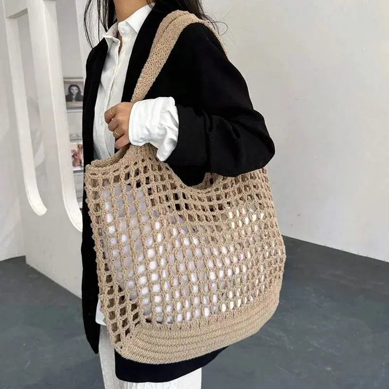 Fashion Crochet Bags for Women Summer Beach Tote Bag Raffia Aesthetic Totes Straw Handbag Bohemian Boho Woven Knit Shoulder Bag Shop5881292 Store