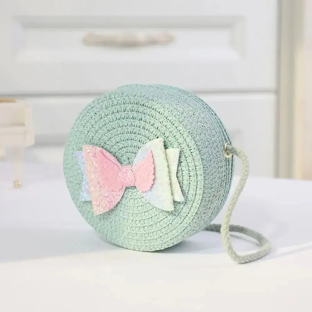 Children Straw Beach Bag Cute Heart Pattern Shoulder Bag Straw Crossbody Bag Handbag Baby Coin Purse Casual Messenger Bag Fashion Bags Store Store